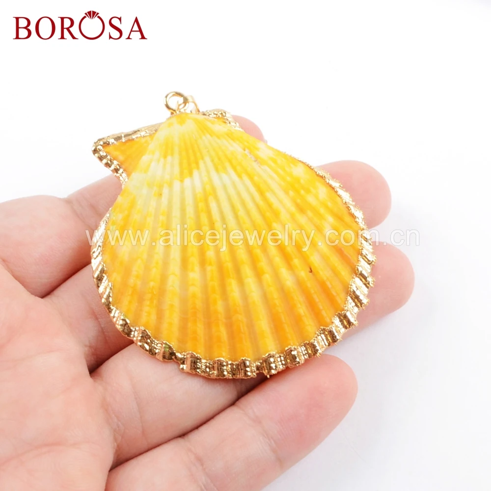 Оптовая продажа 10 шт. подвески BOROSA из натуральной ракушки фестона с золотым