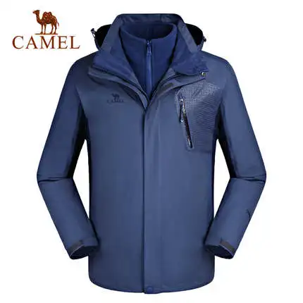 CAMEL мужские куртки 3 в 1 на осень и зиму, водонепроницаемые, ветрозащитные, треккинговые, походные, походные, мужские пальто - Цвет: Dark blue