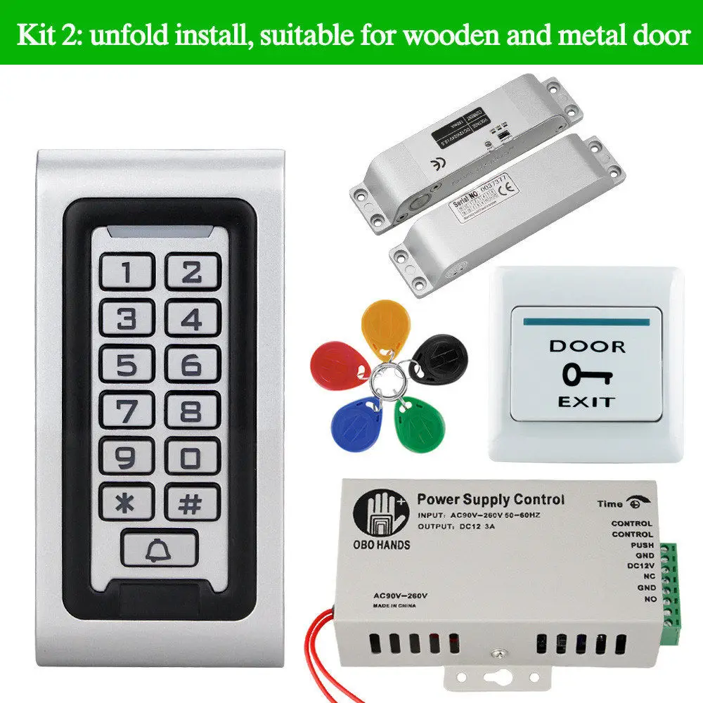S601kit2 Водонепроницаемая IP68 система контроля доступа комплект 125 кГц RFID Клавиатура металлическая доска+ блок питания+ Электрический замок+ дверной выход переключатель открытый - Цвет: S601kit2