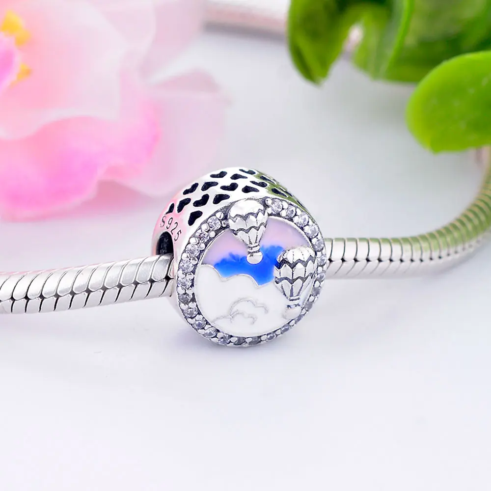 Браслет Pandora Charms из стерлингового серебра 925 пробы, летний воздушный шар, путешествие, талисман из бусин ручной работы, кулон, ювелирный подарок