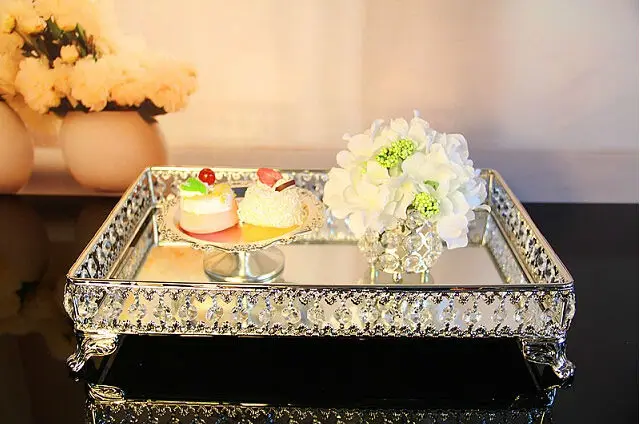 

39*26cm rectangle decorative crystal tray serving tray glass fruit bowl tray for food decorative serving trays FT016