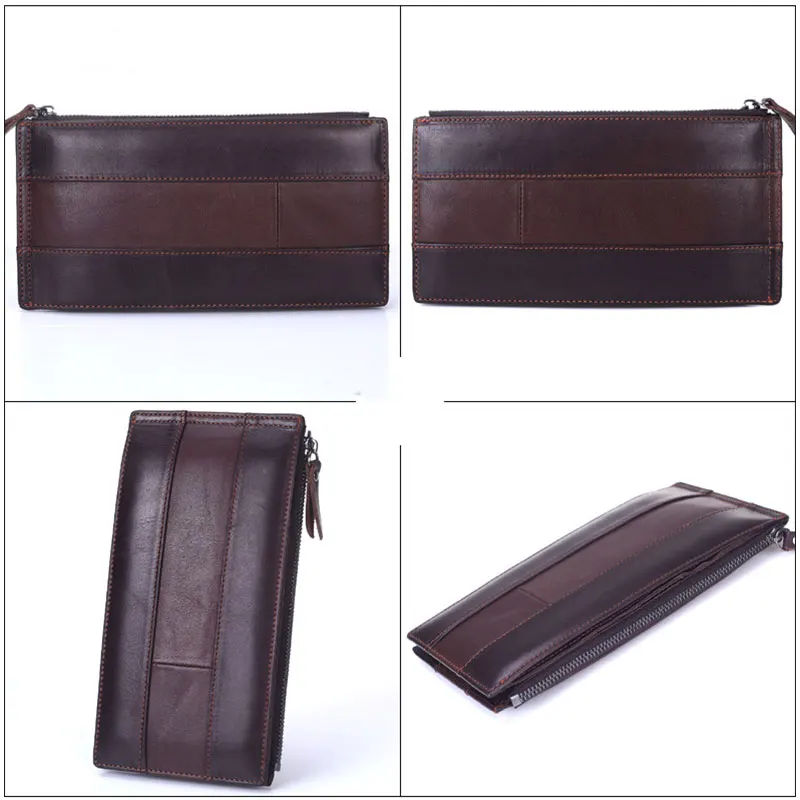 Quality Cowhide Men Clutch Wallets Genuine Leather Long Purses Business Large Capacity Wallet Zipper Pocket For Male