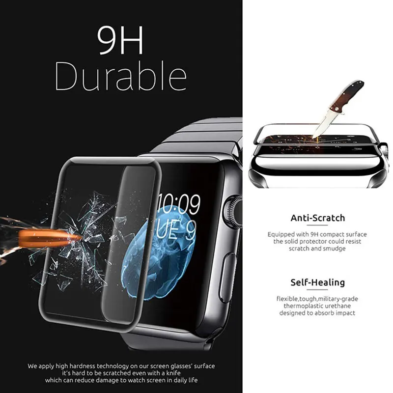 3D 9H Tempered Glass for apple Watch 4 3 2 1 Full Cover Curved Edge Screen Protector 38mm 40mm 42mm 44mm Apple | Электроника