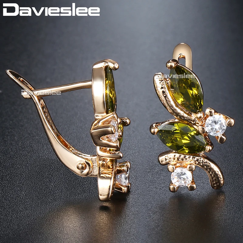 Женские серьги с овальным оливином Davieslee из розового золота зеленым кубическим