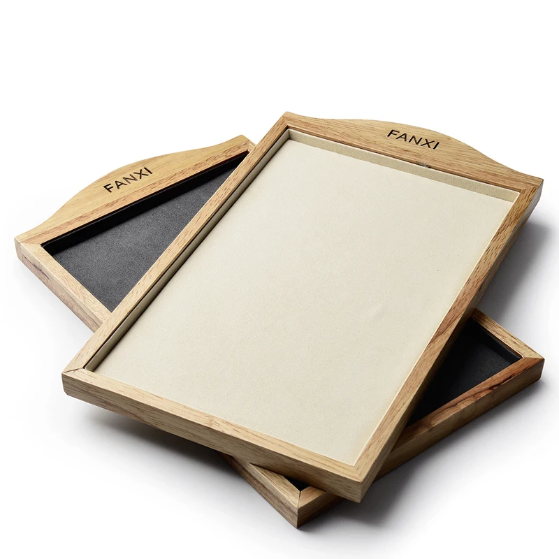 

FANXI 2PCS Solid Wooden Necklace&Pendant display Stand with Microfiber for Jewellry Ring Earrings Bangle Organizer Jewelry Tray