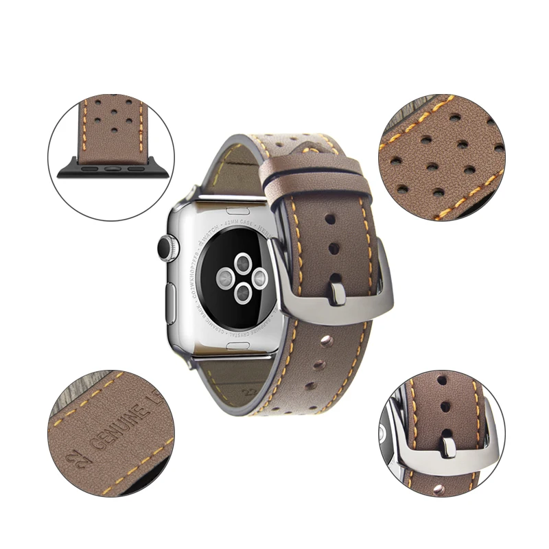 QIALINO роскошный кожаный ремешок для iWatch 1/2 спортивные Нержавеющая сталь Pin с