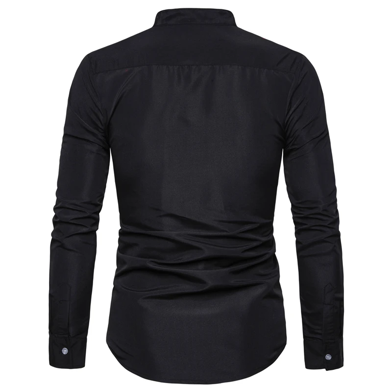Мужская Повседневная рубашка с воротником стойкой длинным рукавом|Повседневные