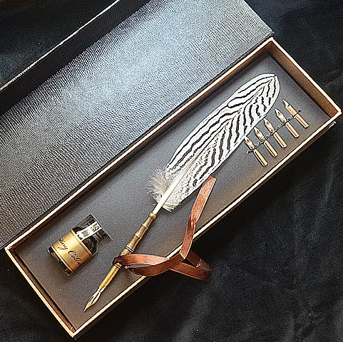 

Retro dip pen feather pen Silver chicken feather free shipping
