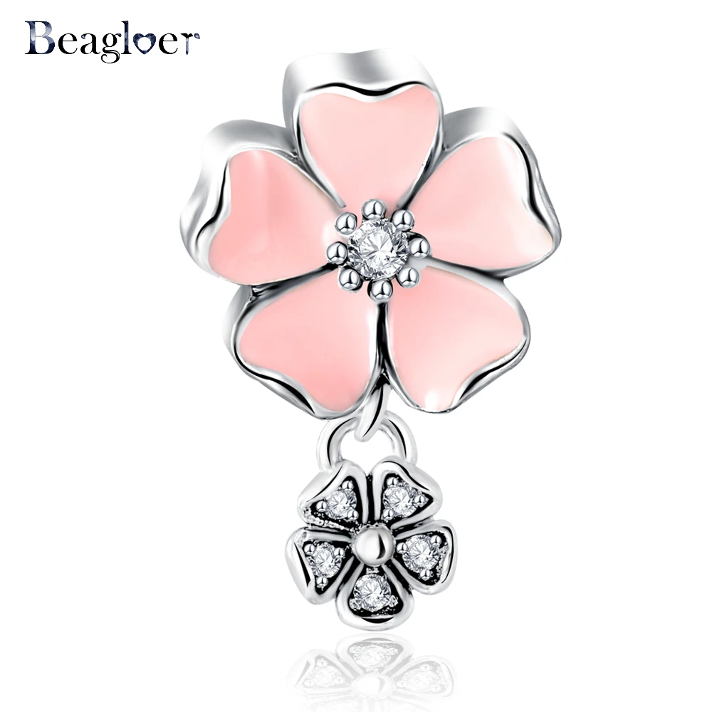 Beagloer 925 серебряные ювелирные изделия очаровательные цветы эмалы и прозрачный CZ