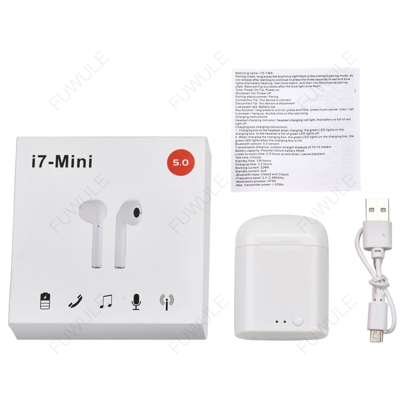 White Original Box I7 Mini TWS, беспроводные Bluetooth 5,0 наушники, всплывающие двойные наушники с зарядным устройством, микрофон, Спортивная гарнитура для телефона xiaomi huawei - Цвет: White Original Box