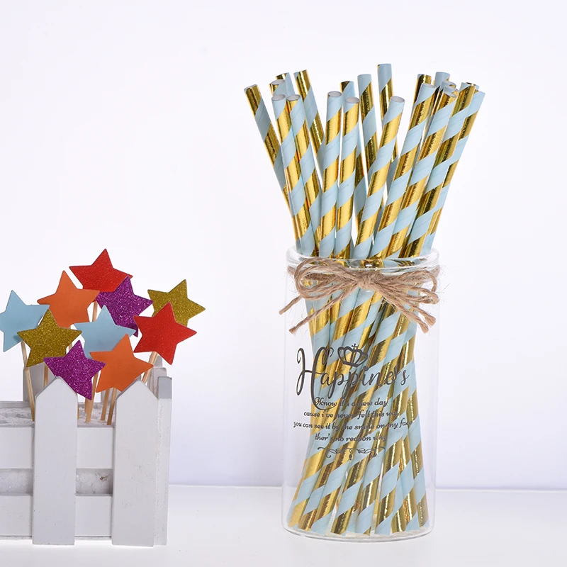 25 шт. золотые и Серебристые полосатые бумажные соломинки Свадебные вечерние