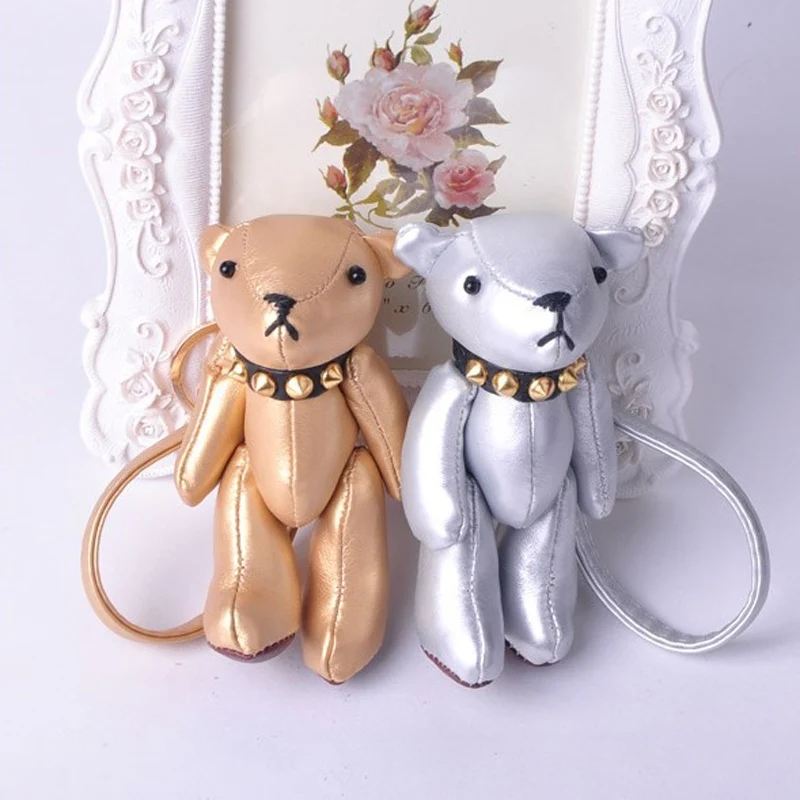 

Leather Vintage Keychain Key Rings Fashion Pendant Teddy Bear Cute Cartoon Leather Bag Accessories Charm Ornament EH821