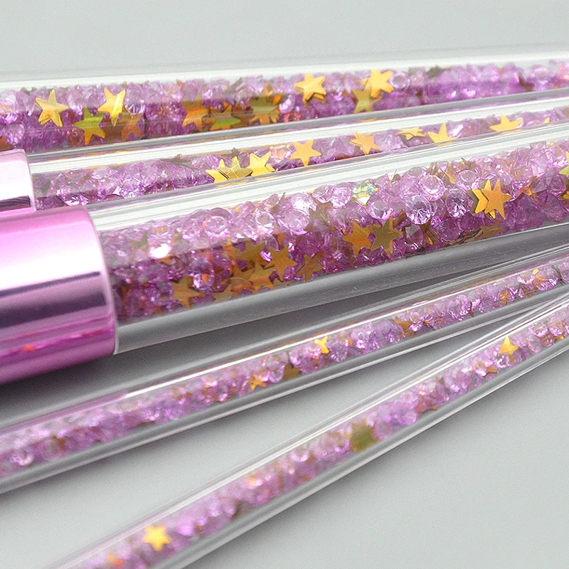 Purple Crystal Makeup Brush Set Diamond Handle with bling stars Unicorn Glitter Brushes Powder Eyebrow Lip Beauty Tools | Красота и