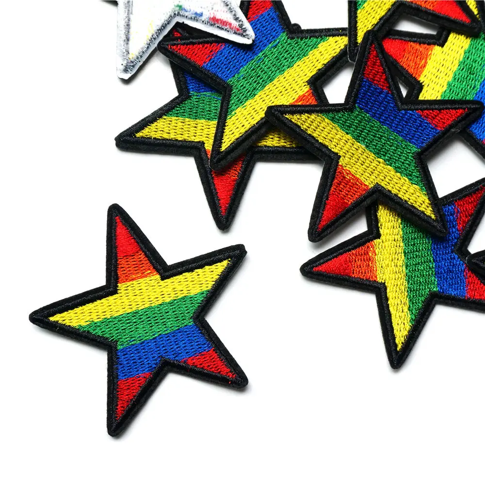 Разноцветные вышитые нашивки в виде радужных звезд 6 см 10 шт. | Дом и сад