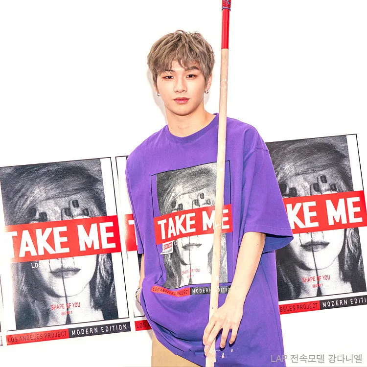 Wanna one Jiang Daniel That ins/фиолетовая футболка с короткими рукавами футболки на лето и