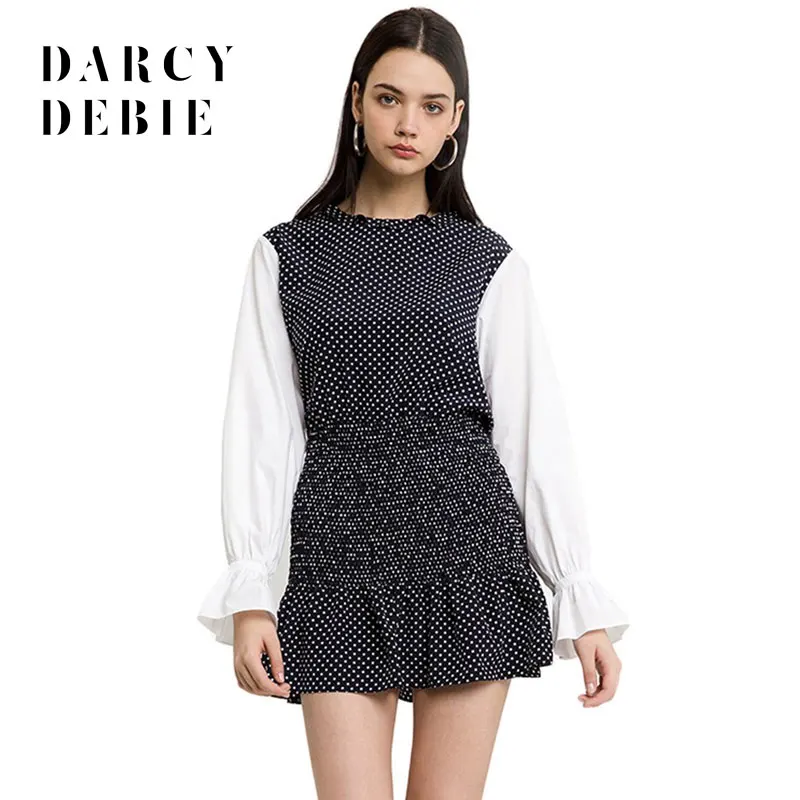 Darcydebie 2018 Лето Для женщин Модные Сладкий Dot лоскутное платье с рукавом-бабочкой