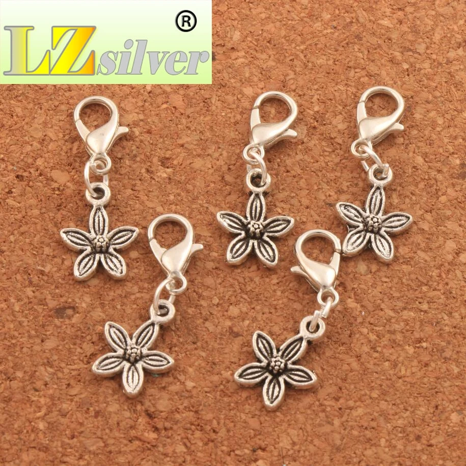

Hyacinthus Flower Lobster Claw Clasp Charm Beads 10.5x28.1mm 100PCS zinc alloy Jewelry DIY C321