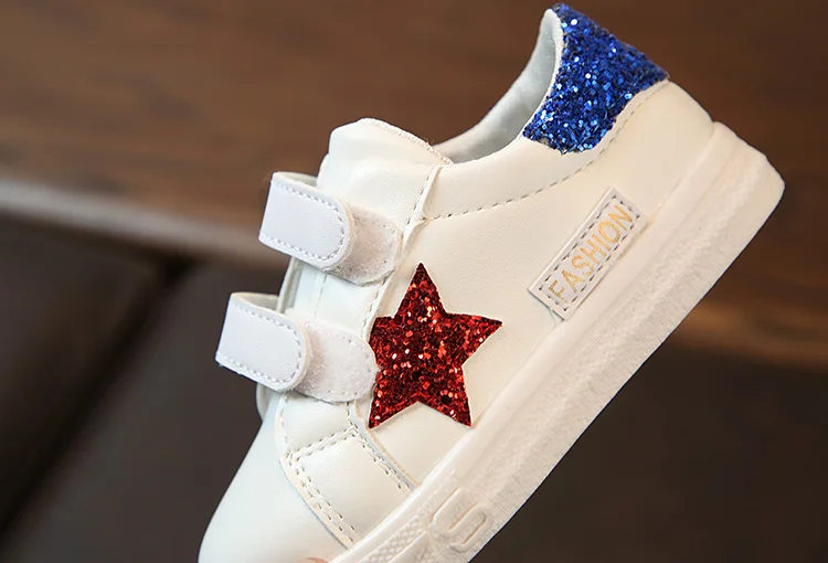 Для мальчиков и девочек белые туфли кроссовки блестки пентаграмма мальчик