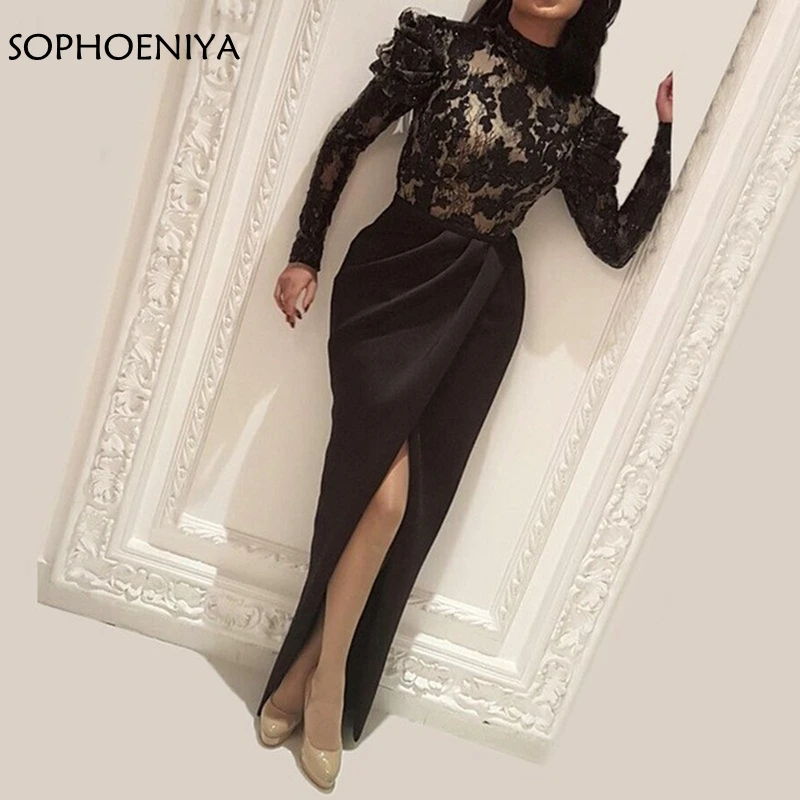 

New Arrival Black Mermaid evening dresses Long sleeve 2020 Dubai Kaftan Formal dress Arabic Party evening dress