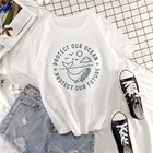 Женская футболка с забавным принтом и надписью PROTECT OUR OCEAM, новая летняя модная повседневная Свободная Женская одежда в стиле Харадзюку