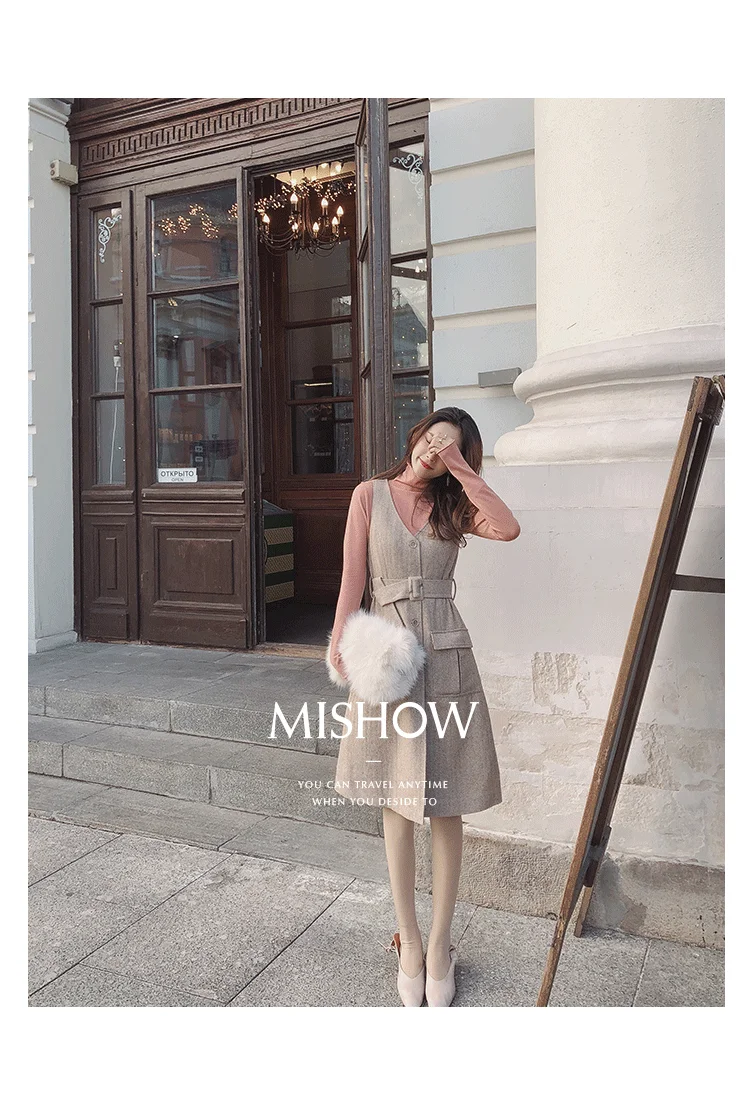 Mishow Модное женское осенняя и зимняя платье с поясом MX18D1063