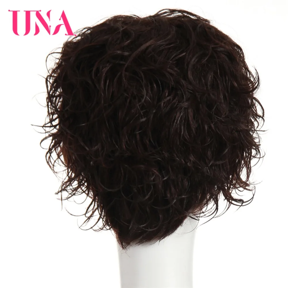 UNA Remy человеческие волосы парики 120% плотность малазийские короткие волнистые 6