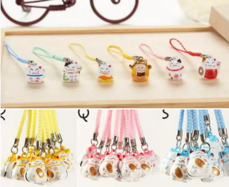 Новый 100 шт. милые lucky cat колокол сотовый телефон ремень подвески брелки для ключей