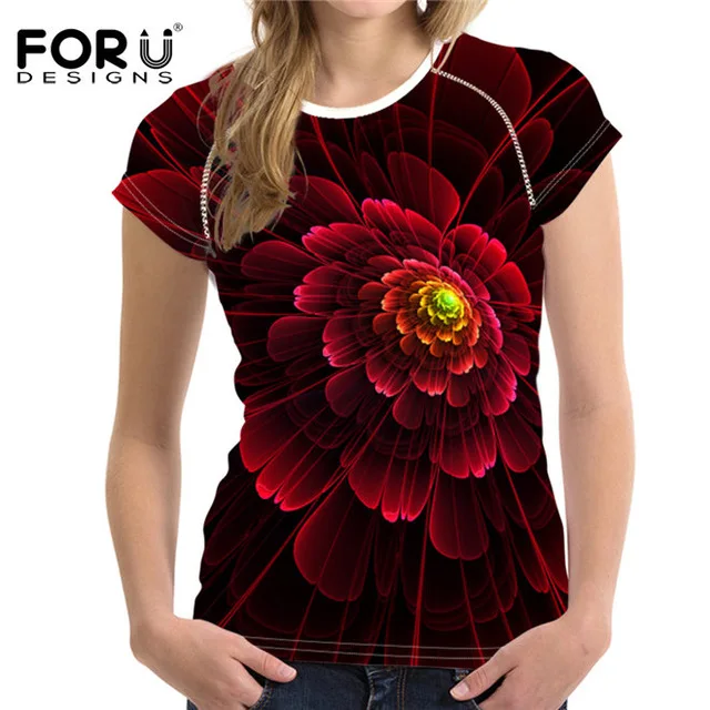 FORUDESIGNS/женская футболка с 3D цветочным принтом с красной розой, модные топы с круглым вырезом и коротким рукавом, брендовая одежда для фитнеса, женские футболки - Цвет: C0093BV