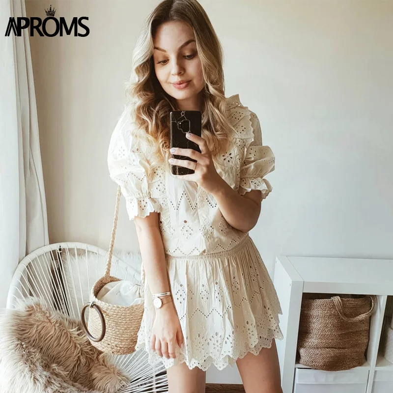 Aproms элегантное однотонное женское летнее платье с высокой талией кружевное мини-платье с вырезом сексуальное уличное платье с v-образным вырезом и рукавом до локтя