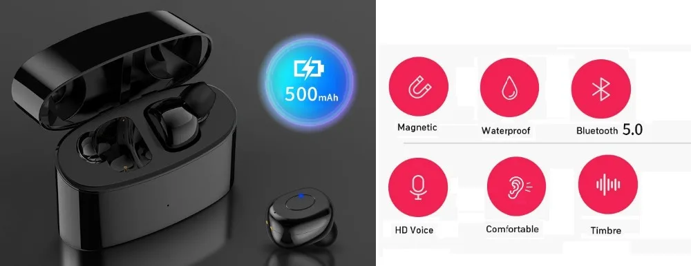 Smallest Earbuds with Bluetooth 5.0 Wireless Charging Case Built-in Mic Headset Premium Sound Deep Bass for Sport | Электроника