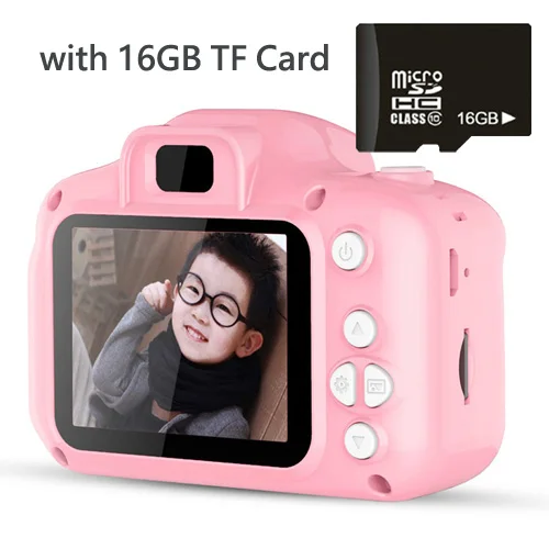 Pink 16GB Card 1080 P Детская Цифровая камера высокой четкости Смарт съемки видео Запись функция камера игрушки для детей подарок на день рождения - Цвет: Pink 16GB Card