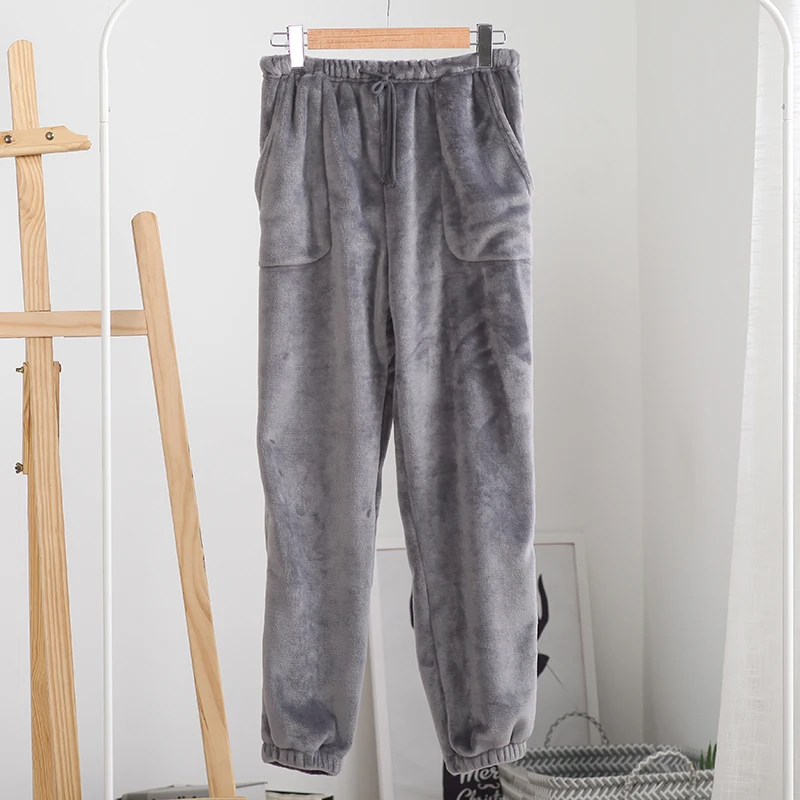 Мужские штаны для сна зимние Фланелевые домашнего свободные брюки с