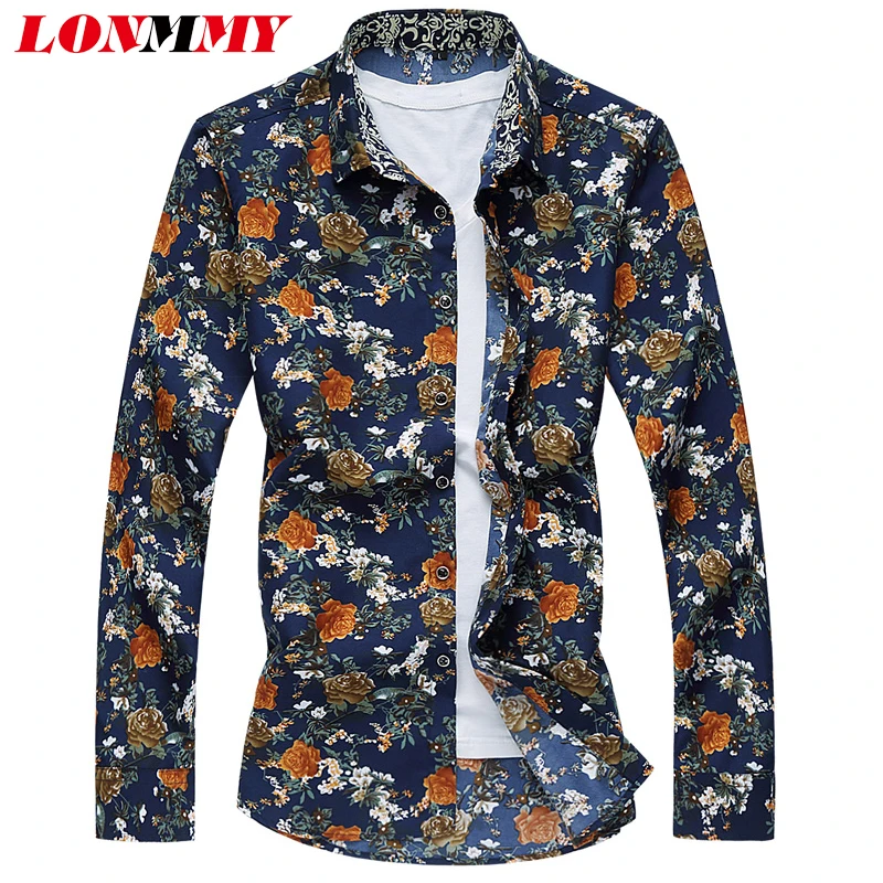 Длинная Классическая рубашка LONMMY мужские футболки с цветами длинными рукавами