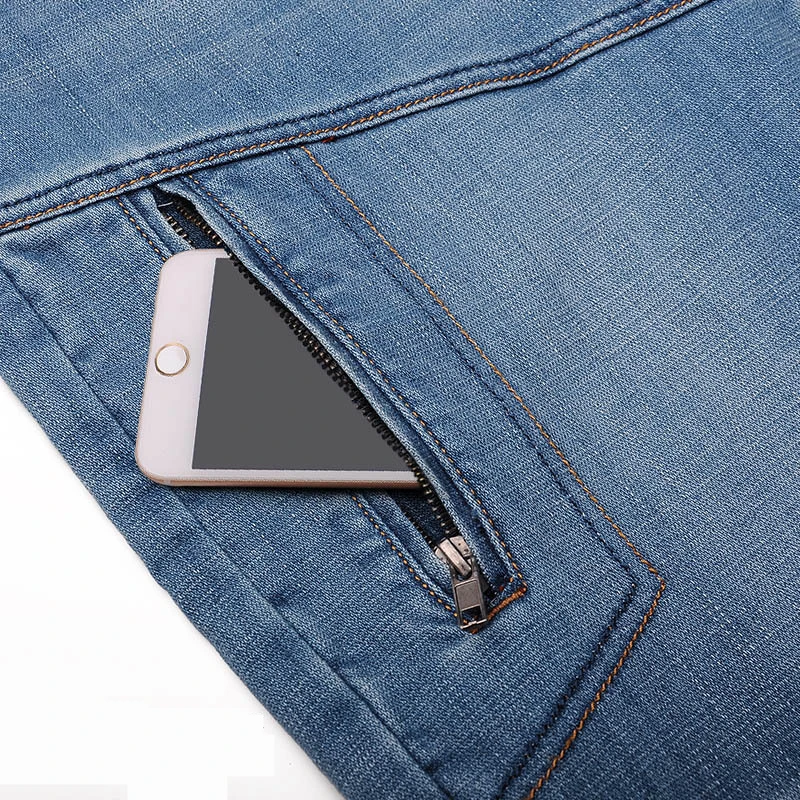 

YiQuanYiMei Elastic Men Jeans mens Large Size Straight Pantalon Homme Jean pants Distressed Design Biker Pants Patchwork jeans