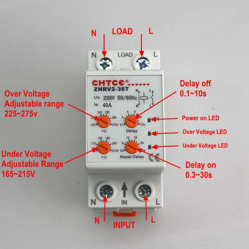 40A AC 220V 50/60Hz Din Rail бытовой самосброс над и под Напряжение напряжения тока автомат защити цепи ZPV36-T