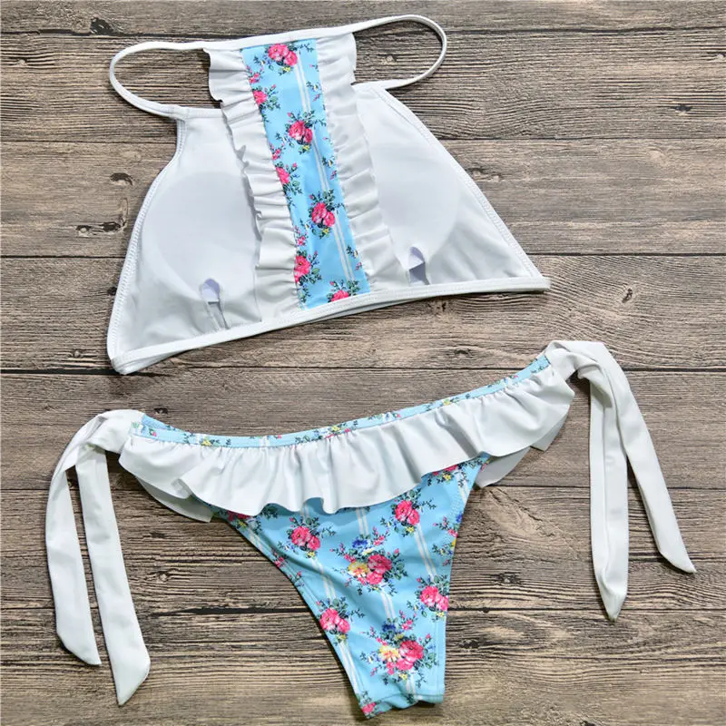 NIDALEE женский купальник с рюшами Бразильское бикини пляжный принтом пуш-ап