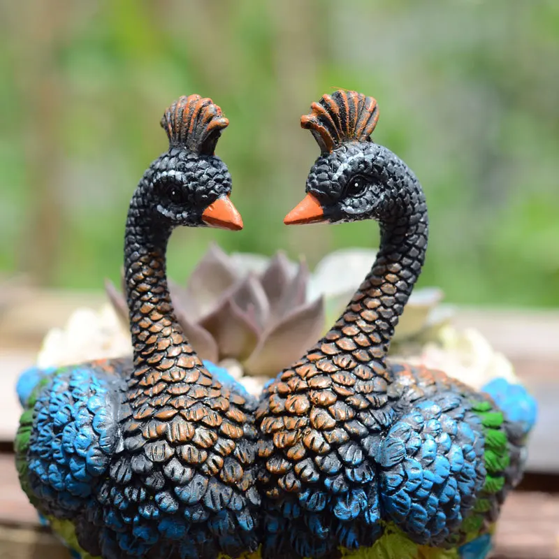 Двойной Павлин, цветок горшок реалистичные Peafowl украшение для сада композит сочные орхидеи горшечные растения горшок бонсай Плантатор цветочный горшок