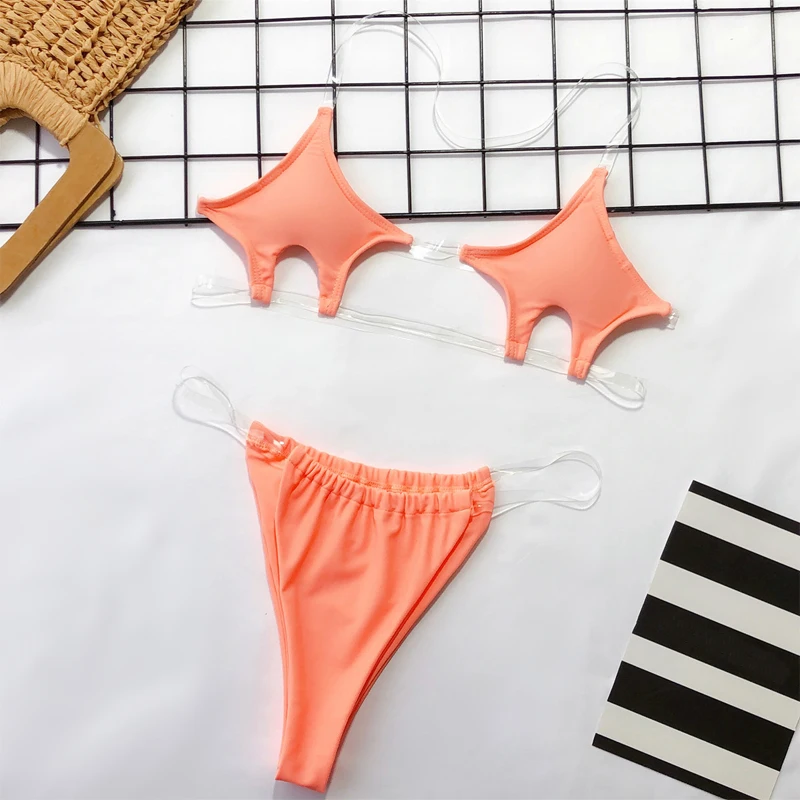 Мини прозрачный купальник на бретельках с низкой талией Женская пляжная одежда