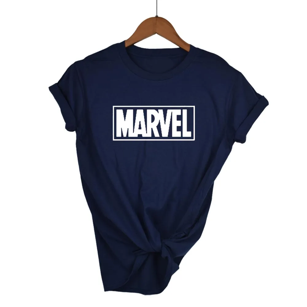 Модная женская футболка с коротким рукавом Marvel принтом черной Пантеры круглым