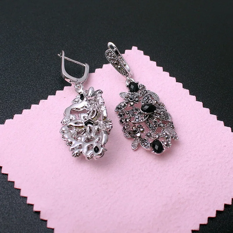 Женские винтажные серьги подвески Iutopian Серебряные длинные черные сережки со