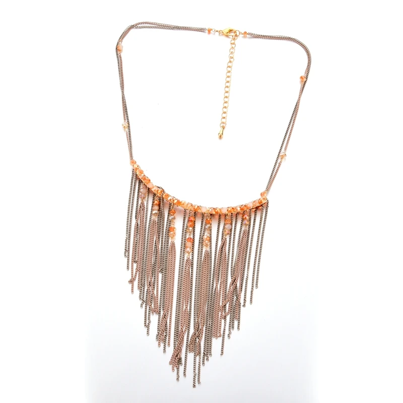 Ожерелье женское в богемном стиле с подвеской-кисточкой золотого цвета SNE160254 |