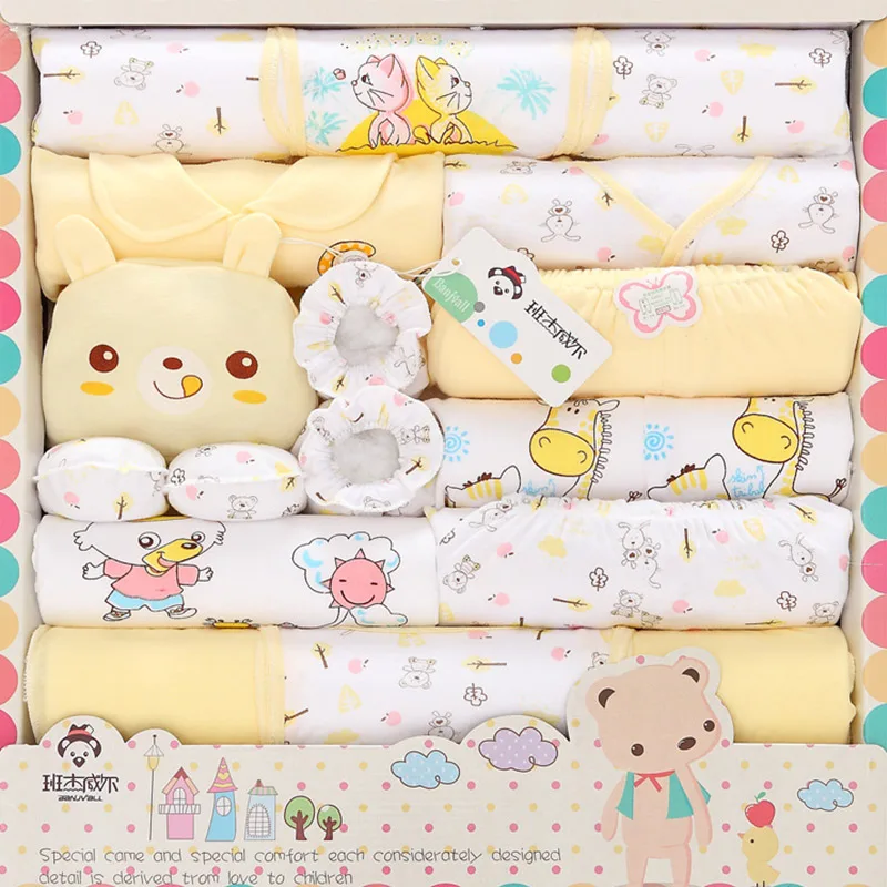 YELLOW 18 предметов, комплект для малышей 0-6 лет, одежда для мальчиков, костюм для младенцев из хлопка, одежда для маленьких девочек, комплекты со штанами, одежда для малышей, шапка, комбинезон, roupa infanti - Цвет: YELLOW