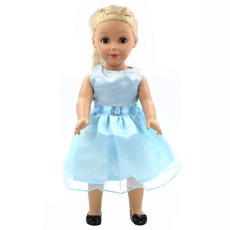 Одежда для кукол девочек 18 дюймов кружевное платье Небесно синего цвета с бантом