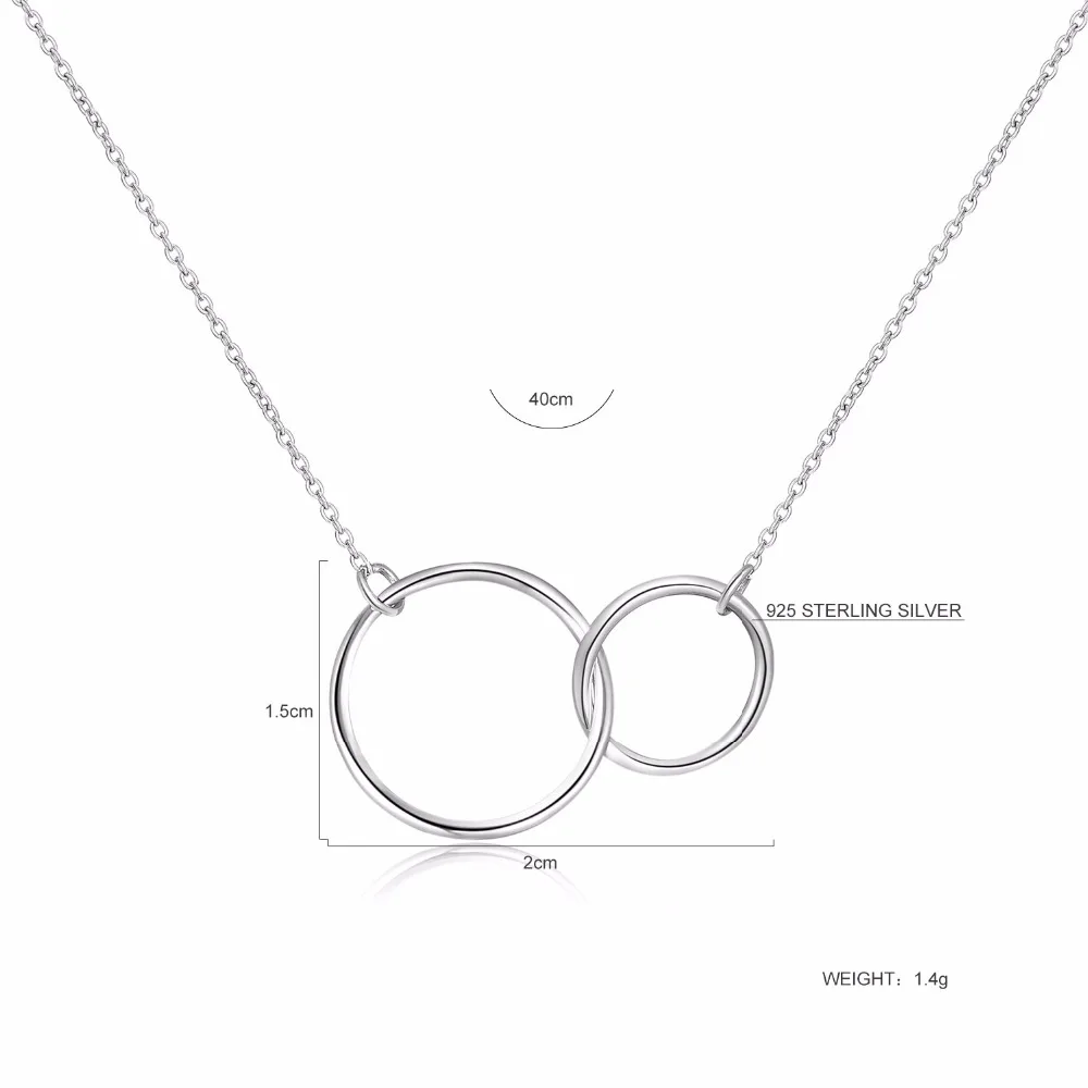 Shineland 2017 New Arrival Fashion Simple Necklace 925 Sterling Silver Double Round Circle Pendants Fine Jewelry for Women Party | Украшения