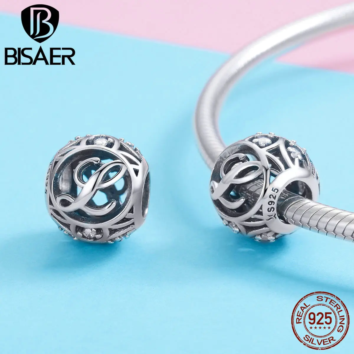 BISAER, распродажа, 925 пробы, серебро, буквы алфавита, любовь, подвески, бусины, подходят к оригинальному браслету, серебро, 925, ювелирное изделие, ECC738-L