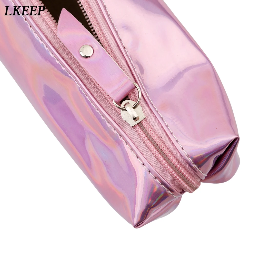 Лазерная косметичка сумка для макияжа розовая забавная девочек туалетных