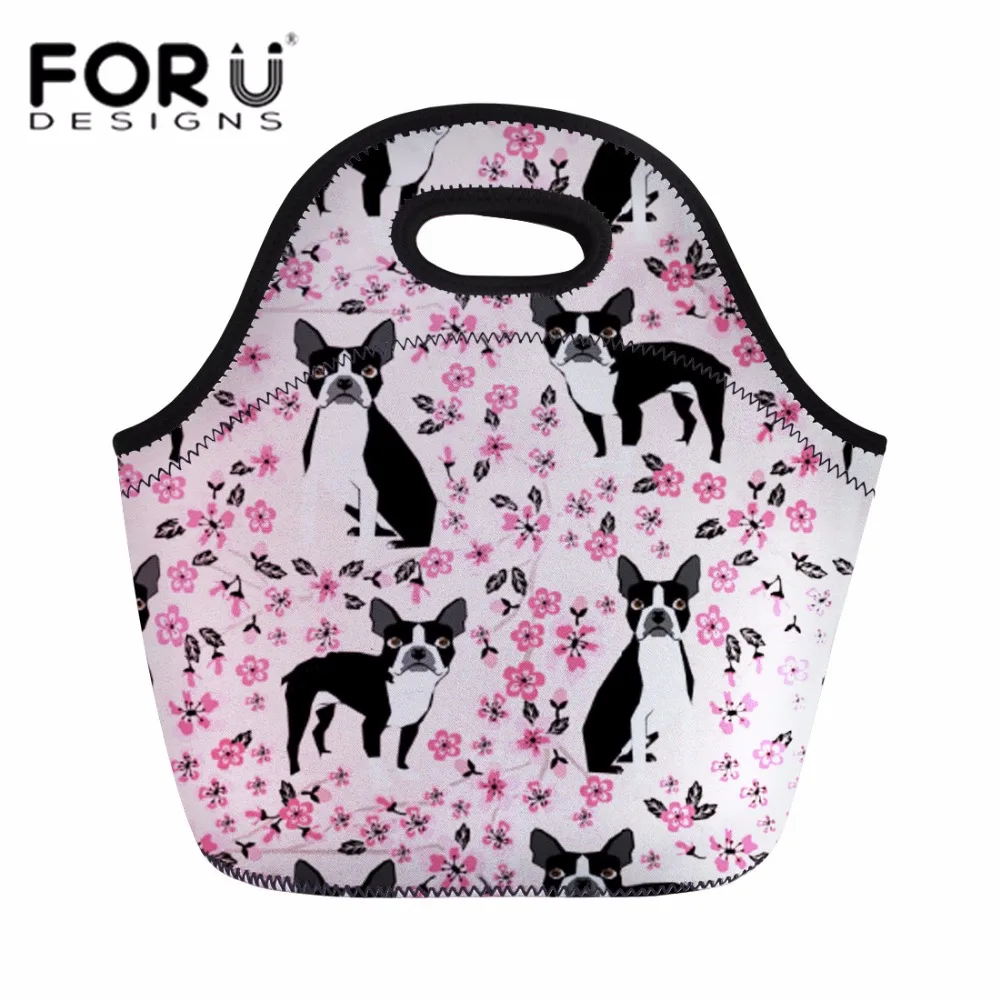 

FORUDESIGNS Cute Boston Terrier Lunch Bag Women Fashion Travel Picnic Tote Bags for Kids Girls School Thermal Lunchbox Storage