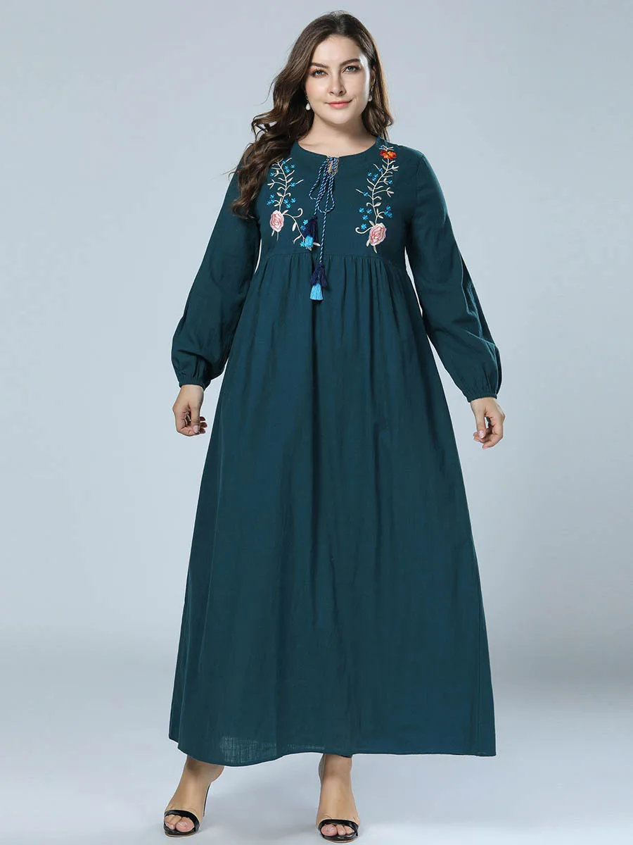 Макси женские мусульманские платья abaya Green Arab мусульманская одежда для Дубай