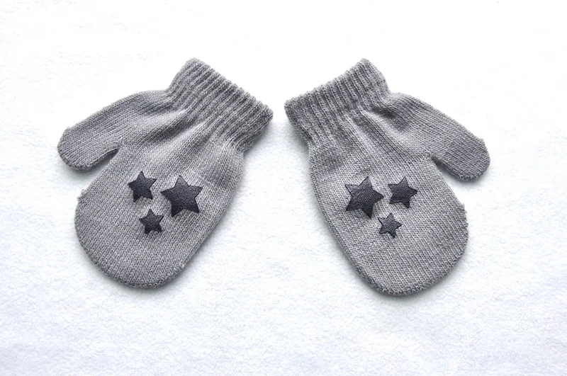 Light Gray Pentagram Прекрасный 1-4 года лет зимний теплый вязаный сердце пентаграмма перчатки для мальчиков/девочек мех шерсть вязаная Мягкая анти-варежки-царапки B49 - Цвет: Light Gray Pentagram