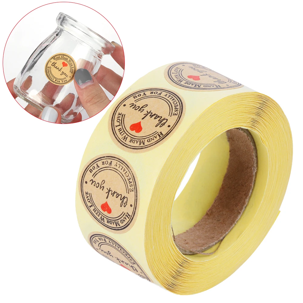 500 шт./лот 1 дюйм круглая крафт бумага спасибо ручная работа с любовью красным